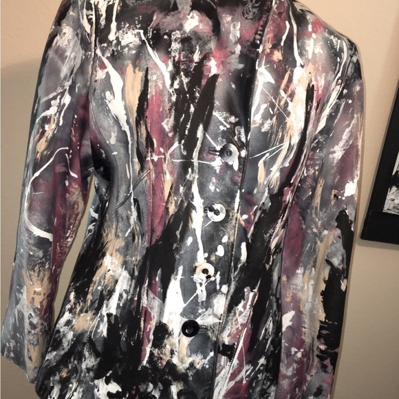 Leather Jacket Abstract Painted GALAXY Hand Painted w Tassel